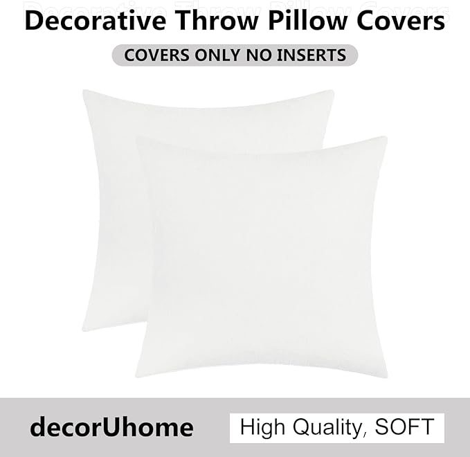 decorUhome Chenille White Throw Pillow Covers 24x24 Inch Set of 2, Decorative Soft Couch Pillow Covers Solid Dyed Accent Velvet Farmhouse Neutral Square Christmas Pillow Cases for Sofa Bed Living Room