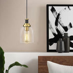 zeyu Modern Gold Pendant Light, 1-Light Glass Hanging Light for Kitchen Dining Room, Clear Glass Shade, Black and Gold Finish, ZG33M1L BK+BG