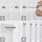 No Hooks Needed Linen Textured Shower Curtain with Snap-in Fabric Liner Set,White Hotel Luxury Decor Shower Curtains for Bathroom with Mesh Top Window,Waterproof & Washable,71Wx74H