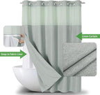 No Hooks Needed Linen Textured Shower Curtain with Snap-in Fabric Liner Set,Sage Green Hotel Luxury Decor Shower Curtains for Bathroom,Water Repellent & Washable,71Wx77H