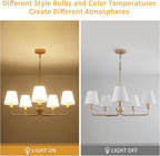 Farmhouse Chandelier, Gold Modern Dining Room Light Fixture with White Fabric Shade, 5-Light Height Adjustable Industrial Pendant Island Light Fixture for Foyer Entryway Hallway Kitchen Bedroom