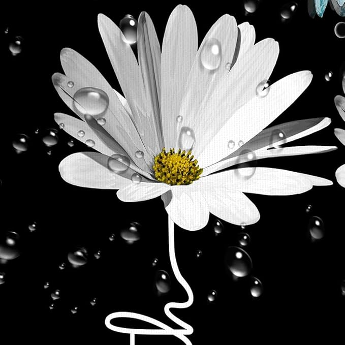 Rusitc Farmhouse Floral Balck White Shower Curtain, Farm Country Daisy Flower Dragonfly and Faith Hope Love Inspirational Words Shower Curtain Set, Turquoise Yellow Teal Bathroom Accessories, 70X84IN