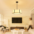 Shrine Lighting Drum Pendant Light, Modern Style, Drum Chandeliers for Dining Room, D18'' x H6'', Adjustable Chains 39'', E12*4 Sockets, White Lampshade & Black Finish