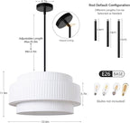 LamQee 23.6inch Farmhouse Fabric Chandelier,3-Tier Large Ceiling Light Fixture Height Adjustable with Round Fabric Shade Modern Pendant Light Dining Room Light Fixtures Over Table