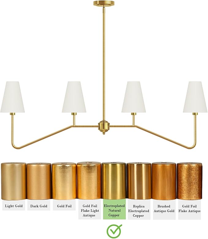 Electro bp;47" W 4-Light Linear Kitchen Island Lighting Fixture Classic Chandeliers Polished Gold with White Linen Shades for Dining Table,E12,160W