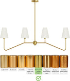 Electro bp;47" W 4-Light Linear Kitchen Island Lighting Fixture Classic Chandeliers Polished Gold with White Linen Shades for Dining Table,E12,160W