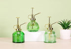 Glass Plant Mister Spray Bottle, 6.5" Green Glass Water Spray Bottle with Gold Top Pump Small Watering Can, Small Plant Sprayer Mister for Indoor Outdoor House Plant, Green+Gold (Green+Gold B)