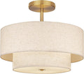 18 Inch Large Semi Flush Mount Ceiling Light Fixture with Dual Drum Design, Gold Farmhouse Fabric Linen Shade for Bedroom, Living Room, Kitchen, and Dining - Modern Chandelier Lamp