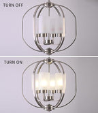 BOZO 20" Globe Chandelier Brushed Nickel Dining Room Lighting Fixtures 4 Light Modern Orb Chandeliers Ceiling Hanging Foyer Pendant Lighting Frosted Glass Shades