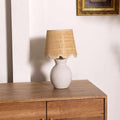 BoutiqueRugs Liliac Boho Ceramic and Jute Bedside Table Lamp for Bedroom Nightstand - End Side Lighting for Living Room - Shade Rattan - White, Beige - 15" H