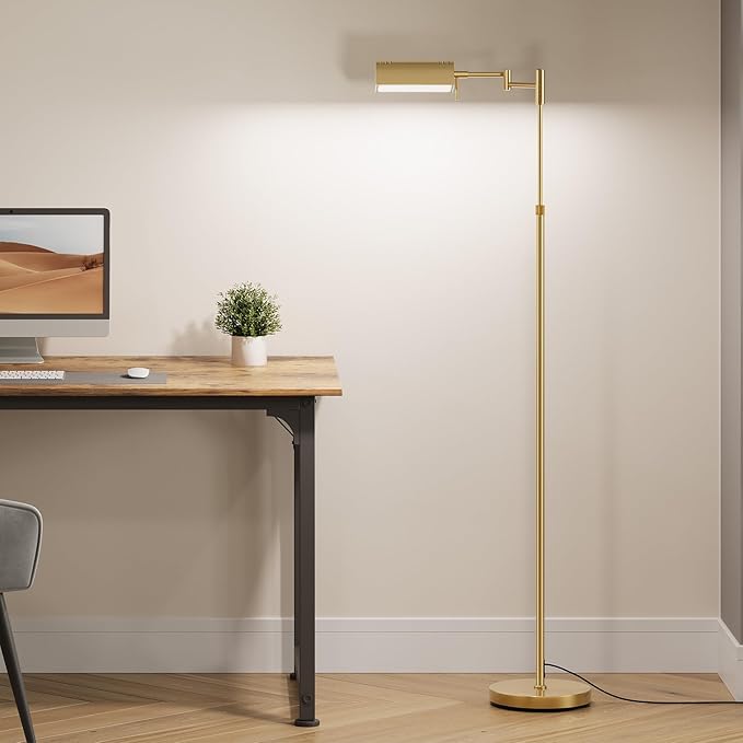 SUNMORY Dimmable LED Pharmacy Floor Lamp, 16W Bright Reading Floor Lamp with Remote & Touch Control, 350°Swing Arm, Adjustable Task Craft Standing Lamp for Living Room Bedroom Office, Gold