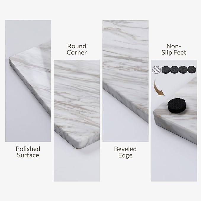 Natural Marble Cutting Board For Kitchen, 16 x 20 Inch Marble Slab Pastry Board With Non-Slip Feet For Baking, Cheese, Charcuterie, Chocolate, White Gray Net Veins