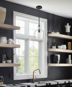 Modern Farmhouse Pendant Lighting for Kitchen Island Glass Black Pendant Light Fixtures Rod-Hung