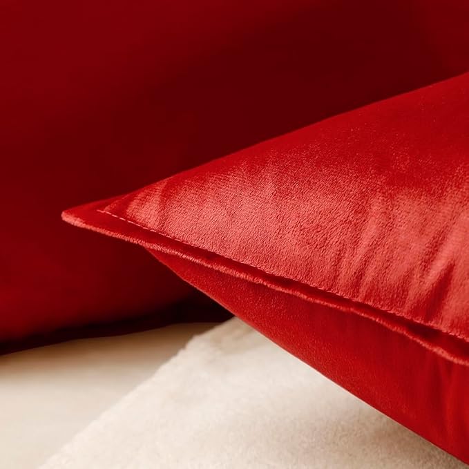 VAKADO Throw Pillow Covers 18x18 Set of 2 Red Fall Velvet Decor Decorative Couch Cushion Euro Pillowcases with Fringe Home Bed Decoration for Sofa Bedroom Office