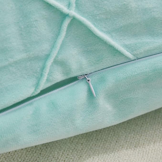 JAUXIO Diamond Pinch Pleated Crystal Velvet Pillowcases 2 Pack Solid Pintuck Throw Cushion Cover for Home Decor Hidden Zipper Closure (Mint Aqua, King)