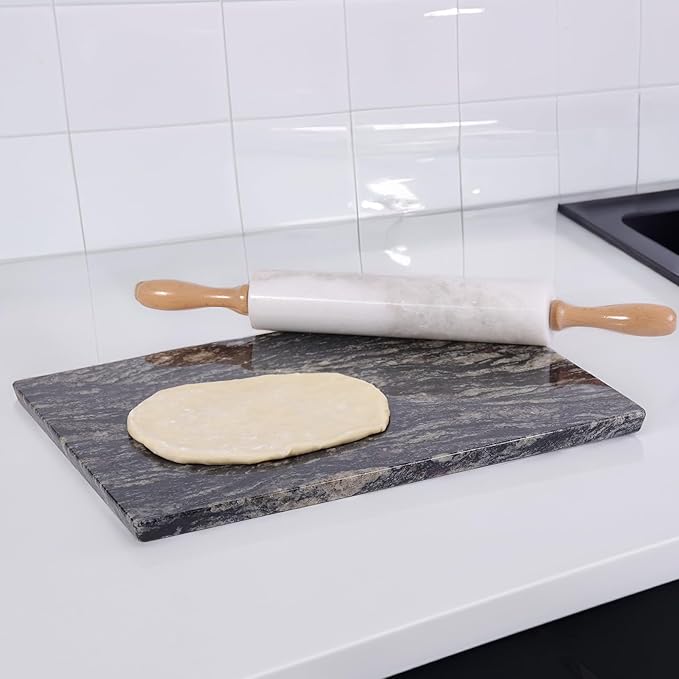 Koville Brazilian Natural Marble Cutting Board for Kitchen, 16x12inch Large Hand Crafted Marble Slab for Cheese, Charcuterie, Pastry Board - Wedding Gift, House Warming Gift
