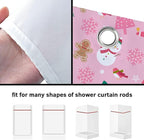 Pink Christmas Shower Curtain, Cartoon Santa Claus Snowman Penguin Pine Fir Tree Socks Xmas Pattern Winter Holiday Shower Curtain Bathroom Decor, Durable Fabric Machine Washable with Hooks, 72 x 72 In