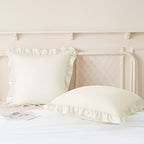 KKJIAF Ruffle Pillow Cases 26x26 Inches, Beige Square Ruffled Pillow Covers Set of 2, Microfiber Wrinkle Resistant Pillow Shams with Envelope Closure for Sofa Bed Living Room