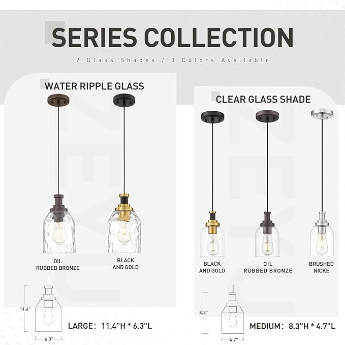 zeyu Modern Hanging Pendant Lights 2 Pack, Kitchen Pendant Lighting with Clear Glass Shade, Black and Gold Finish, ZG33M1L-2 BK+BG