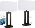 Nightstand Table Lamps for Bedrooms Set of 2 - Touch Bedside Lamp with USB C+A, 3 Way Dimmable Living Room Lamps for End Tables Set of 2, Modern Night Stand Lamps for Bed Side Guest Room(White)