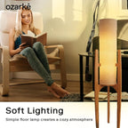 Ozarke Zen Modern Floor Lamp - Fabric Shade & Wood Frame Mid-Century 44 Inch Standing Corner Light for Bedroom, Living Room & Home Decor - E26 Bulb Warm 3000K (Natural Wood)
