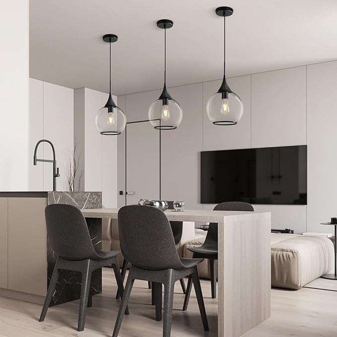 Pendant Lights Kitchen Island: 3 Pack Black Light Fixture Modern with Clear Glass - 10 Inch Mid Century Globe Kitchen Lighting Fixtures Ceiling for Hallway Bar