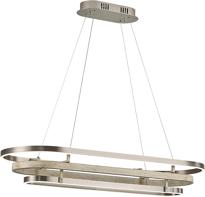 3 Ring LED Chandelier Nickel Rectangular Chandeliers 39in Wood Pirinted Oval Dining Room Chandeliers Over Table Dimmable Weathered Wood Rectangle Chandelier Light for Kitchen Island Study Room