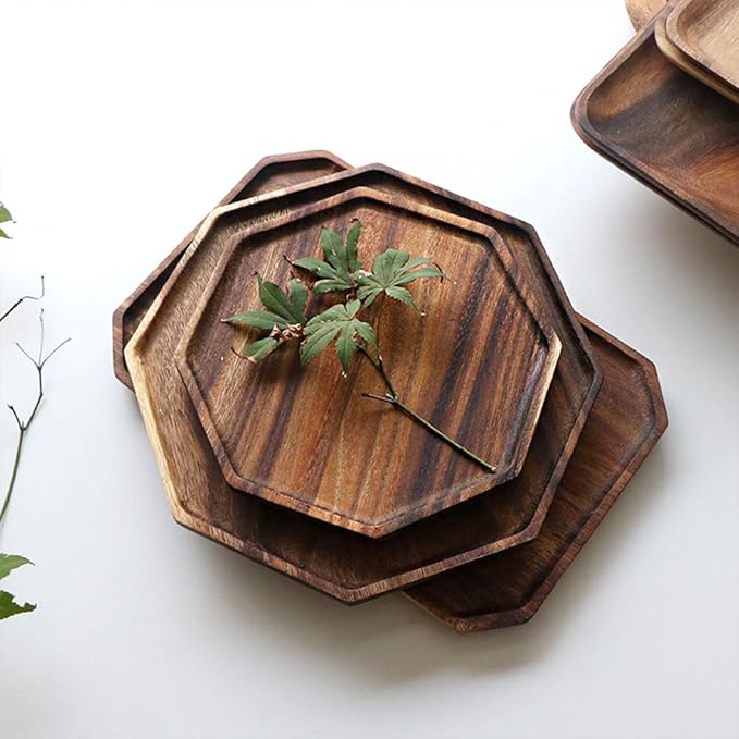 Set of 2 Acacia Wood Charcuterie Boards Round Wooden Serving Tray Fruit Platter Decor Trays Serving Ware Food Dish Serving Platters Cheese Board Square Party Trays Charger Plate Hosting Essentials