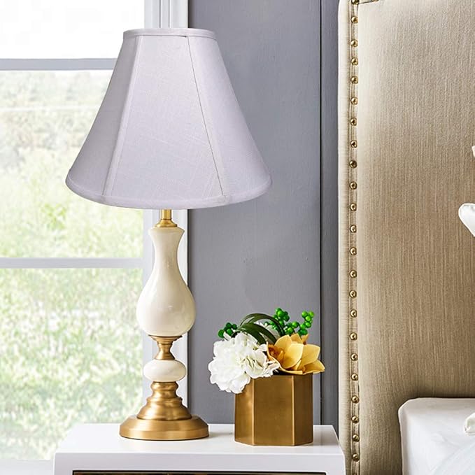 TOOTOO STAR Double White Lamp Shade Set of 2, Large Bell Lampshade for Floor Light and Table Lamp 6x14x10 inch, DIY Fabric Natural Linen Hand Crafted, Spider (White, 6x14x10 inch)