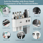 Toothbrush Holders Wall Mounted, Toothbrush Holder with Automatic Toothpaste Dispensers, 6 Brush Slots, 3 Magnetic Cups,1 Cosmetic Drawer Organizer and 1 Large Storage Tray