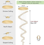 236'' Long Large Crystal Chandeliers LED Chandeliers for High Ceiling Handing Light Fixture for Entrance Hallway Foyer Staircase Lobby Gold