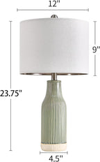 23.75" Modern Green Ceramic Table Lamp Set of 2 for Living Room, Farmhouse Bedside Nightstand Lamp for Bedroom Home Office Dorm