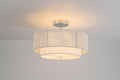 SineRise 16'' Rattan Flush Mount Ceiling Light Fixture,2-Tier Drum Hand-Woven Boho Flush Mount Ceiling Light,Farmhouse Light Fixture for Living Room,Kitchen,Bedroom Foyer Entryway ect.（White）