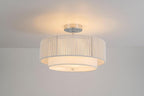 SineRise 16'' Rattan Flush Mount Ceiling Light Fixture,2-Tier Drum Hand-Woven Boho Flush Mount Ceiling Light,Farmhouse Light Fixture for Living Room,Kitchen,Bedroom Foyer Entryway ect.（White）