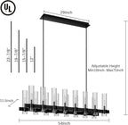 Black Linear Chandelier, 54 Inch 16-Lights Modern Kitchen Island Dining Room Over Table Light Fixture, Industrial Farmhouse Large Pendant Lighting with Glass Shade