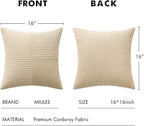 MIULEE Cream Corduroy Pillow Covers Pack of 2 Boho Decorative Spliced Throw Pillow Covers Soft Solid Couch Pillowcases Cross Patchwork Textured Cushion Covers for Living Room Bed Sofa 16x16 inch