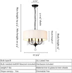 Black Drum Chandelier Modern Crystal Chandelier 4-Lights Drum Shade Beige Linen 17.75“ Chandelier Light Fixture for Bedroom,Dining Room,Living Room,Kitchen Island, E12,Chain Adjustable