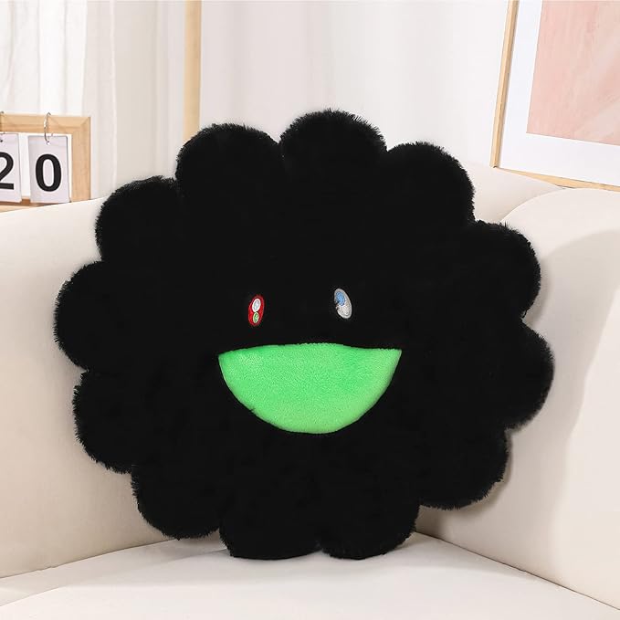 Black Flower Pillow, Flower Shaped Throw Pillow, Flower Face Floor Cushions Floor Pillow, Sunflower Plush Pillow, Cute Room Decor Decorative Pillows for Sofa Bedroom Car (60CM/23.6in)