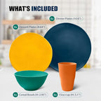 Teivio 32-Piece Kitchen Plastic Wheat Straw Dinnerware Set, Service for 8, Dinner Plates, Dessert Plate, Cereal Bowls, Cups, Unbreakable Plastic Outdoor Camping Dishes, Irregular Autumn Multicolor