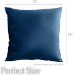 lalaLOOM Velvet Throw Pillow Covers, Set of 2, 24x24 Decorative Square Pillows Home Decor, Soft Accent Cases, Silky Machine Washable Pillowcases for Sofa, Couch, Bedroom, Living Room, Dark Blue