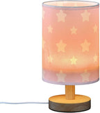 Table Lamp Pastel Pink Pattern with Star Nightstand Lamp with Wood Base Fabric Lamp Shade Bedside Desk Lamp for Living Room Bedroom Kids Room Office