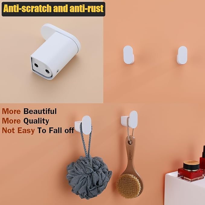 RANDOM White Towel Hooks for Bathrooms Wall Mount Shower Hooks Round Coat Hook Heavy Duty Robe Hook Stainless Steel,2 Packs.96026-8MW