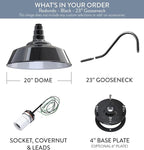 Steel Lighting Co. Redondo Barn Light | Outdoor Wall Mounted | 20 inch Dome | 23 inch Gooseneck | Large Farmhouse Warehouse Light Made in America | Black Exterior/White Interior