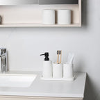 Bathroom Accessory Set - 6 Pieces Bathroom Accessories Set Complete with Soap Dispenser, Toothbrush Holders, Tumbler, Vanity Tray and 2 Qtip Holder for Home Organizer and Decor, White