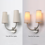Yosoan Linen Wall Sconce Indoor Night Light Fixture, 2-Light Dual Vintage Industrial Hardwired Sconces Wall Lighting with Textile Fabric Shade Lamp for Bedroom Living Room Corridor Study(Brushed)