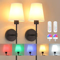 Battery Operated Wall Sconces Set of 2, 120H Usage Time 22.6" Rechargeable Wall Light with Dimmable Bulb, 12 Colors Wall Sconce for Bedroom Living Room, Black