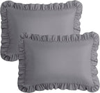 KKJIAF Ruffle Pillow Cases King Size Set of 2, Ruffled Pillow Covers with Envelope Closure, Wrinkle Resistant Ruffled Pillow Shams 20" x 36", Grey