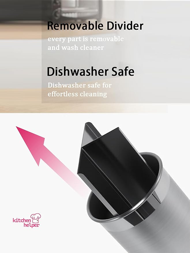 TENGINE Stainless Utensil Holder 360° Rotating 6.5X5.25 Inch Utensil Crocks for Kitchen Counter with Removable Divider Black