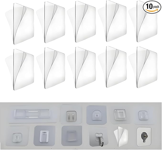 10Pcs Transparent Wall Mounted Replacement Sticky Pads for Kitchen Bathroom Shower Caddy Organizer Rack Holder Nail Free Adhesive Hooks Bathroom Accessories (Double-Sided Sticker)