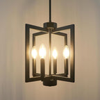 4-Light Black Farmhosue Chandelier For Entryway, Dining Room Chandelier Over Table, Modern Pendant Light Kitchen Island, Industrial Candle Lantern Light Fixture Kitchen, Bedroom, Stairway, Foyer